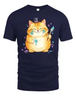 Funny Artist Cat Tshirt Cute Painter Kitty Graphic Tee - navy t-shirt on white background