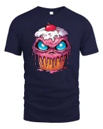 Crazy Melting Cupcake Monster Eyes Graphic Tshirt Fun - navy t-shirt on white background