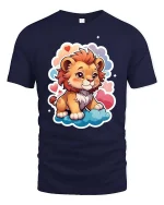 Cute Baby Lion Cartoon Clouds Hearts Graphic Tshirt Fun - navy t-shirt on white background