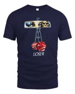 Vintage Rearview Mirror Dice Skull Graphic Tshirt Retro - navy t-shirt on white background