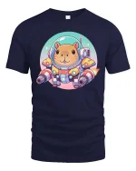 Cute Space Hamster Tshirt Funny Sci Fi Animal Graphic Tee - navy t-shirt on white background