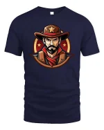 Vintage Cowboy Sheriff Tshirt Western Outlaw Graphic Tee - navy t-shirt on white background