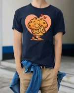 Cute Loving Muffin Tshirt Funny Sweet Dessert Graphic Tee - model wearing navy tee with hands in pockets