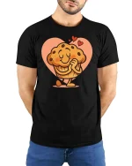 Cute Loving Muffin Tshirt Funny Sweet Dessert Graphic Tee - model wearing black tee with hands behind back