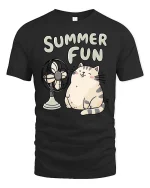 Summer Fun Cute Cat Relaxing Cartoon Chill Vibe Tshirt - black t-shirt on white background
