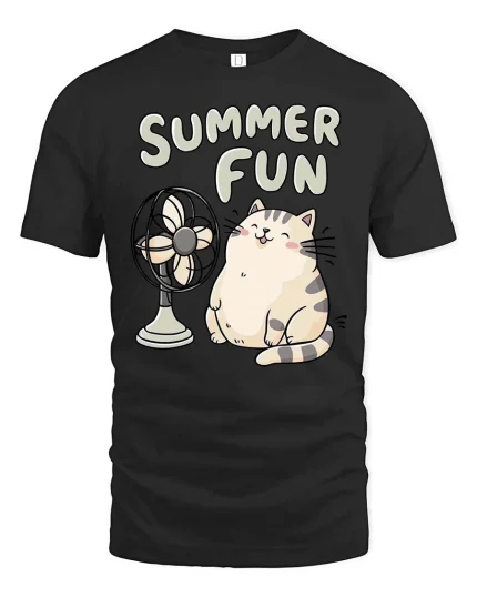 Summer Fun Cute Cat Relaxing Cartoon Chill Vibe Tshirt - black t-shirt on white background