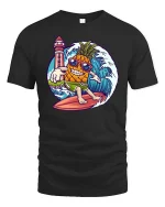 Funny Surfing Pineapple Beach Vibes Summer Graphic Tshirt - black t-shirt on white background