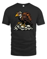 Vulture Skull Survivor Apocalypse Graphic Dark Style Tshirt - black t-shirt on white background