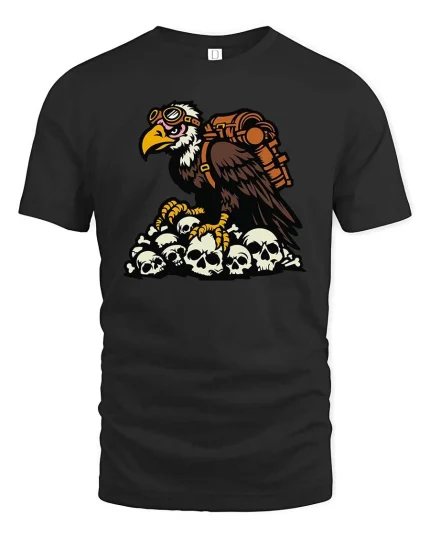 Vulture Skull Survivor Apocalypse Graphic Dark Style Tshirt - black t-shirt on white background