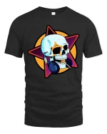 Cool Skull Headphones Music Star Graphic Street Style Tshirt - black t-shirt on white background