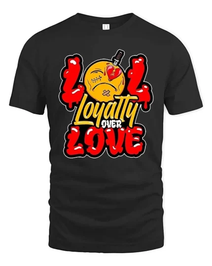 Loyalty Over Love Broken Heart Street Graphic Tshirt - black t-shirt on white background