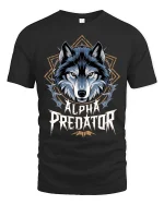 Alpha Predator Wolf Head Graphic Power Style Tshirt - black t-shirt on white background