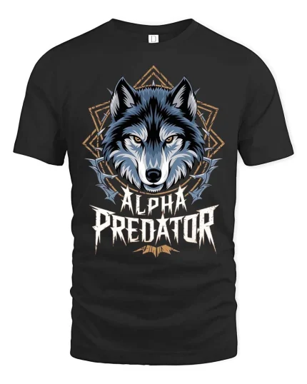 Alpha Predator Wolf Head Graphic Power Style Tshirt - black t-shirt on white background