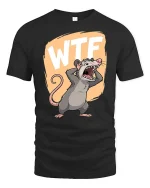 WTF Funny Screaming Rat Cartoon Graphic Humor Tshirt - black t-shirt on white background