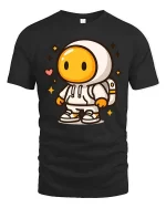 Cute Space Astronaut Cartoon Graphic Casual Style Tshirt - black t-shirt on white background