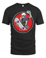 Skeleton Skateboard Rider Graphic Cool Street Style Tshirt - black t-shirt on white background
