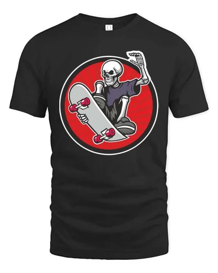 Skeleton Skateboard Rider Graphic Cool Street Style Tshirt - black t-shirt on white background