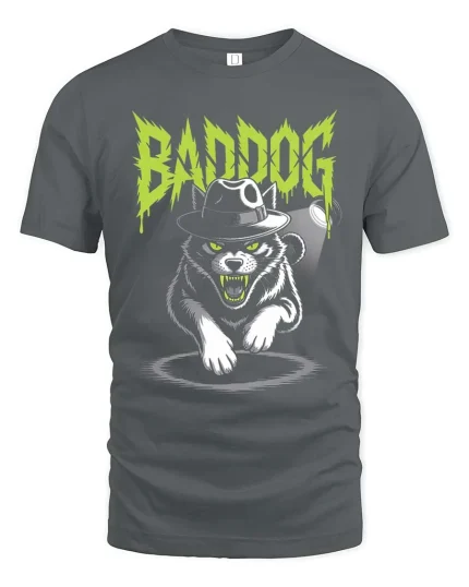 Bad Dog Mafia Cat Gangster Graphic Funny Tshirt Style - gray t-shirt on white background