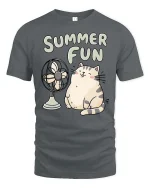 Summer Fun Cute Cat Relaxing Cartoon Chill Vibe Tshirt - gray t-shirt on white background