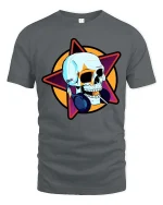 Cool Skull Headphones Music Star Graphic Street Style Tshirt - gray t-shirt on white background