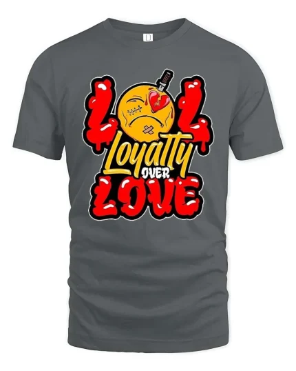 Loyalty Over Love Broken Heart Street Graphic Tshirt - gray t-shirt on white background