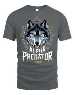 Alpha Predator Wolf Head Graphic Power Style Tshirt - gray t-shirt on white background