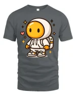 Cute Space Astronaut Cartoon Graphic Casual Style Tshirt - gray t-shirt on white background