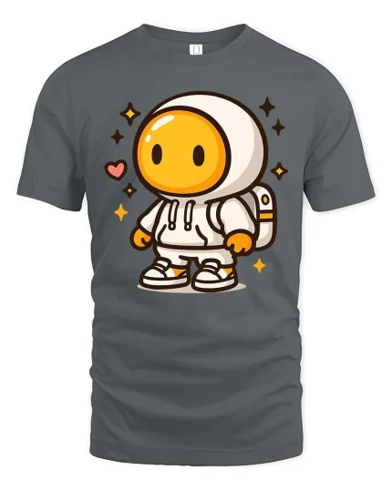 Cute Space Astronaut Cartoon Graphic Casual Style Tshirt - gray t-shirt on white background