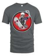 Skeleton Skateboard Rider Graphic Cool Street Style Tshirt - gray t-shirt on white background
