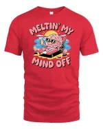 Meltin My Mind Off Funny Brain Summer Chill Graphic Tshirt - red t-shirt on white background