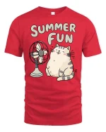 Summer Fun Cute Cat Relaxing Cartoon Chill Vibe Tshirt - red t-shirt on white background