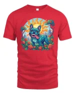 Colorful Psychedelic French Bulldog Art Nature Scene Tshirt - red t-shirt on white background