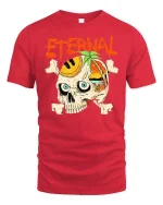 Eternal Skull Summer Beach Paradise Graphic Style Tshirt - red t-shirt on white background