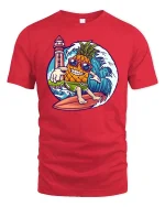 Funny Surfing Pineapple Beach Vibes Summer Graphic Tshirt - red t-shirt on white background