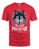Alpha Predator Wolf Head Graphic Power Style Tshirt - red t-shirt on white background