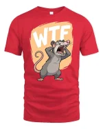 WTF Funny Screaming Rat Cartoon Graphic Humor Tshirt - red t-shirt on white background