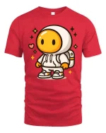 Cute Space Astronaut Cartoon Graphic Casual Style Tshirt - red t-shirt on white background