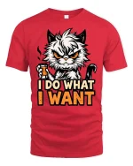 I Do What I Want Funny Angry Cat Graphic Attitude Tshirt - red t-shirt on white background