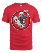 Skeleton Skateboard Rider Graphic Cool Street Style Tshirt - red t-shirt on white background