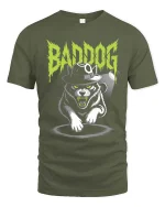 Bad Dog Mafia Cat Gangster Graphic Funny Tshirt Style - military green t-shirt on white background
