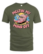 Meltin My Mind Off Funny Brain Summer Chill Graphic Tshirt - military green t-shirt on white background