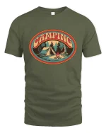 Camping Vintage Outdoor Adventure Nature Graphic Tshirt - military green t-shirt on white background