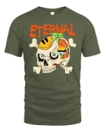 Eternal Skull Summer Beach Paradise Graphic Style Tshirt - military green t-shirt on white background