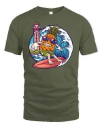 Funny Surfing Pineapple Beach Vibes Summer Graphic Tshirt - military green t-shirt on white background
