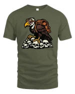 Vulture Skull Survivor Apocalypse Graphic Dark Style Tshirt - military green t-shirt on white background