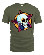 Cool Skull Headphones Music Star Graphic Street Style Tshirt - military green t-shirt on white background