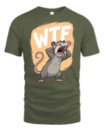 WTF Funny Screaming Rat Cartoon Graphic Humor Tshirt - military green t-shirt on white background