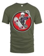 Skeleton Skateboard Rider Graphic Cool Street Style Tshirt - military green t-shirt on white background