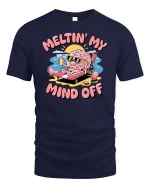 Meltin My Mind Off Funny Brain Summer Chill Graphic Tshirt - navy t-shirt on white background