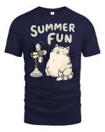 Summer Fun Cute Cat Relaxing Cartoon Chill Vibe Tshirt - navy t-shirt on white background